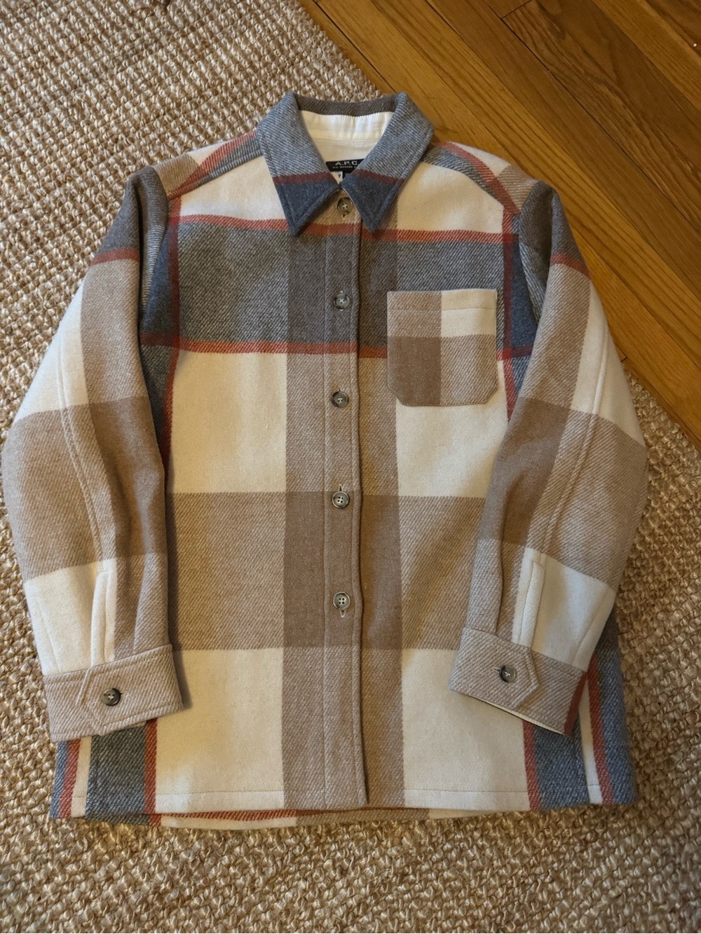 A.P.C. Darlene Plaid Jacket in Cream, Brown & Gray